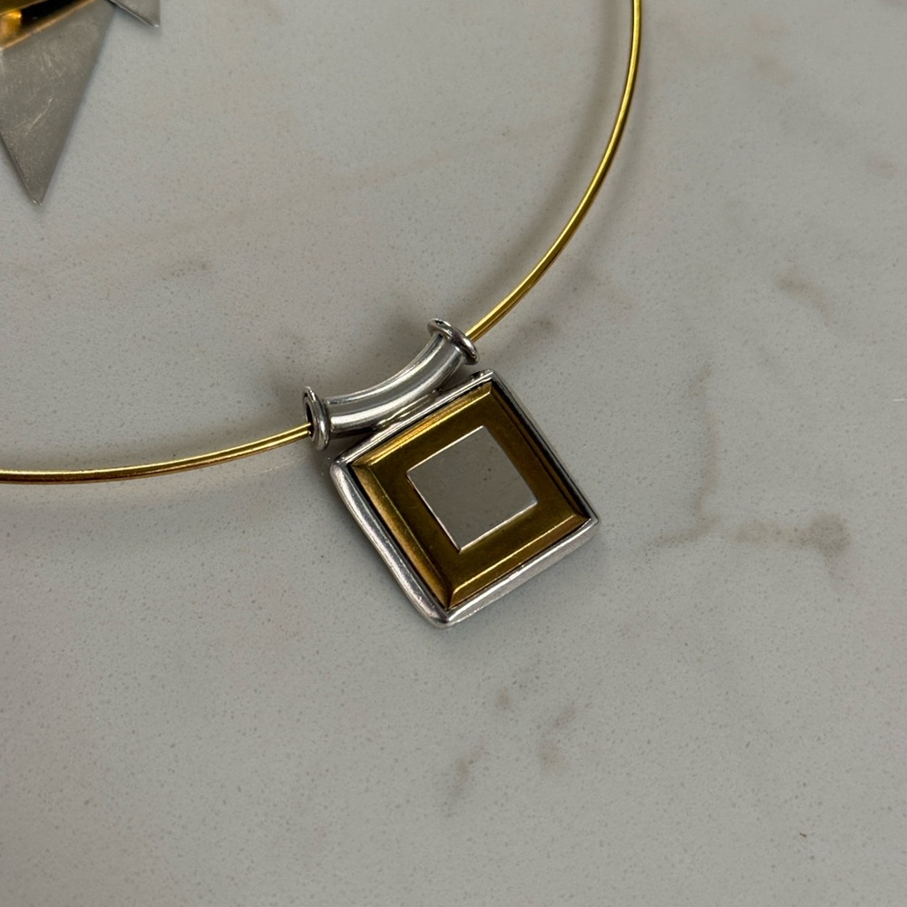Taxco Sterling Silver and Brass Jewelry Set - Dangle Earrings and Necklace - Picture 7 of 9